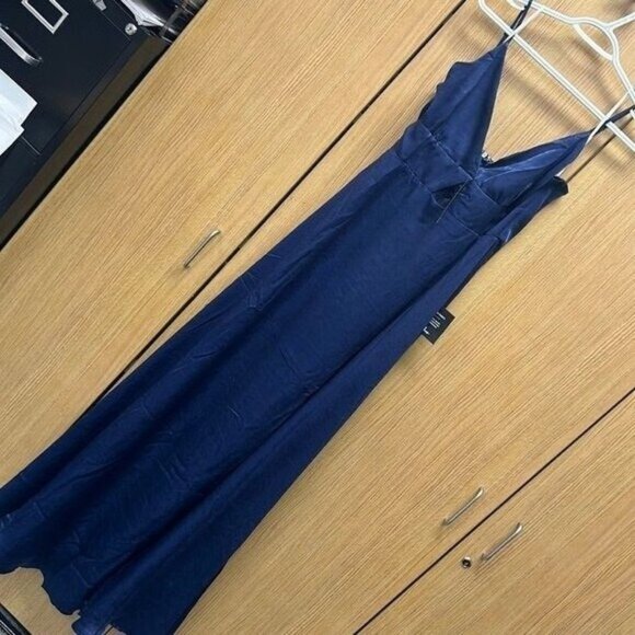 Lulus XL Navy Blue Satin Maxi Dress - Picture 1 of 10